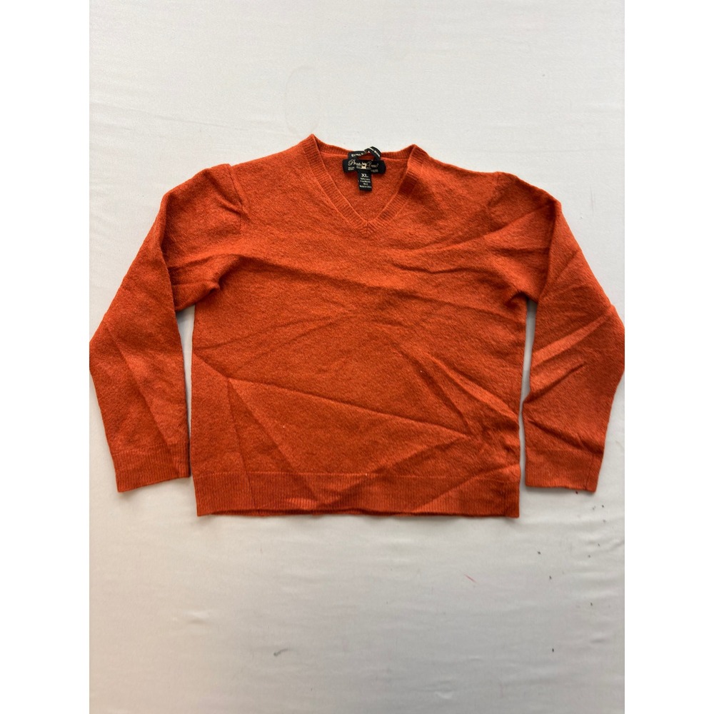 Pronto Uomo Mens XL Extra Fine Merino Wool V-Neck Sweater Burnt Orange Knit